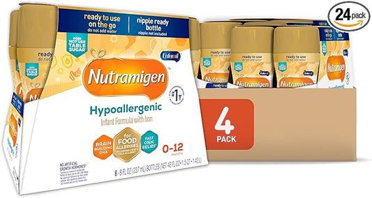 Enfamil Nutramigen Hypoallergenic Baby Formula with Iron, Lactose Free, Colic Relief from Cow's Milk Allergy Starts in 24 Hours, Brain Building DHA, Concentrated Liquid, 8 Fl Oz, 24 Bottles