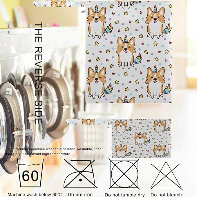 visesunny Corgi Dog with Unicorn Horn 2Pcs Wet Bag with Zippered Pockets Washable Reusable Roomy for Travel,Beach,Pool,Daycare,Stroller,Diapers,Dirty Gym Clothes, Wet Swimsuits, Toiletries
