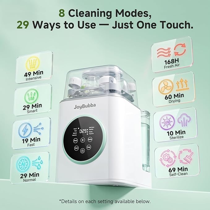 Bottle Washer, Sterilizer & Dryer – 19-Min Fast Cleaning, All-in-One Machine for Baby Bottles, Pump Parts & Feeding Accessories with 3 High-Temp Sterilization Modes, 60 Cleaning Tablets.