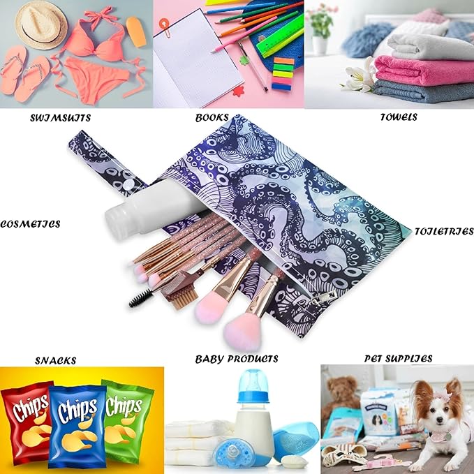 visesunny Abstract Octopus Hipster 2Pcs Wet Bag with Zippered Pockets Washable Reusable Roomy Diaper Bag for Travel,Beach,Daycare,Stroller,Diapers,Dirty Gym Clothes,Wet Swimsuits,Toiletries