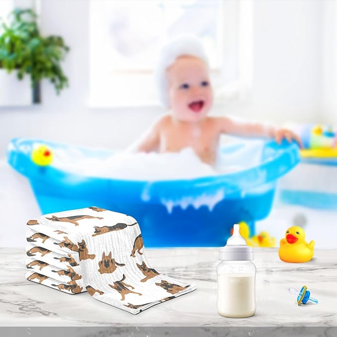 vvfelixl Baby Cotton Washcloths German Shepherd Dogs Infants Bath Towel for Unisex Face Towels for Newborn, Natural Baby Wipes Delicate Skin, 11.8 X 11.8 inch, one sizex3