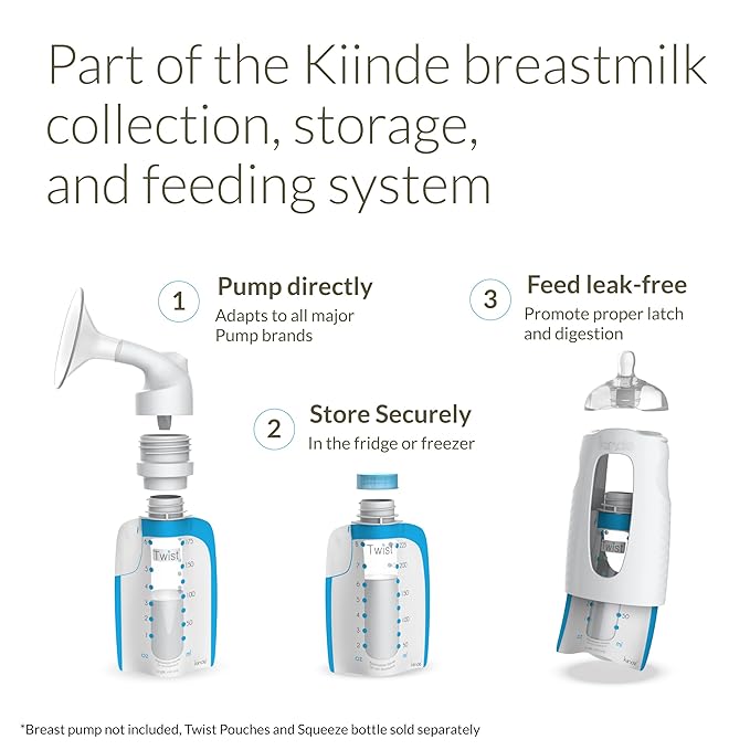Kiinde Twist Pouch Direct-Pump Direct-Feed Twist Cap Breast Milk Storage Bags for Pumping & Twist Active Latch Nipples for Breast Milk