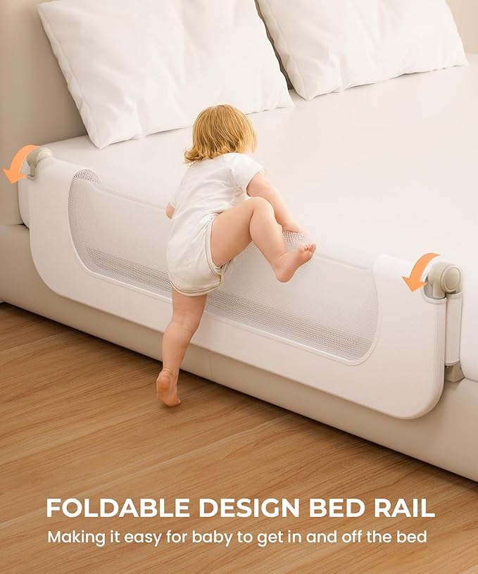 Bed Rail for Toddlers – 71 Inch Extra Long Toddler Bed Rail, Swing Down Bed Guard for Queen King Full Twin Size Beds, Foldable Baby Bed Rail with Safety Lock, No-Tool Install (Pure White, 71 inch)