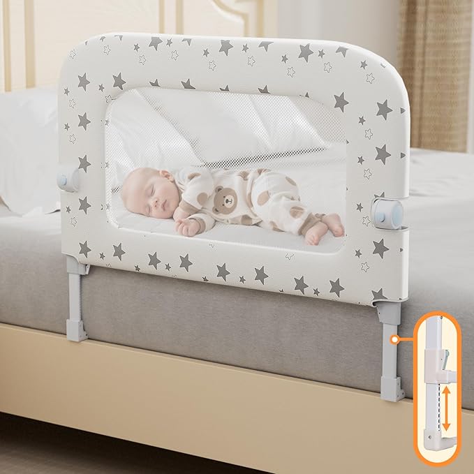 Bed Rail for Toddlers: 32" Foldable Toddler Bed Rails Bed Safety Rail, Height Adjustable Baby Bed Rail Guard for Crib Twin, Full, Queen Bunk Size Bed, Portable Bed Railing for Baby