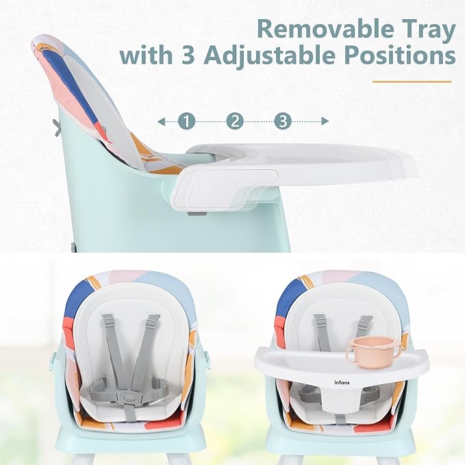 INFANS 8 in 1 Baby High Chair, Convertible Highchair for Babies and Toddlers, Infant Dining Booster Seat, Building Block Table, Kids Stool Table Chair Set with Removable Tray