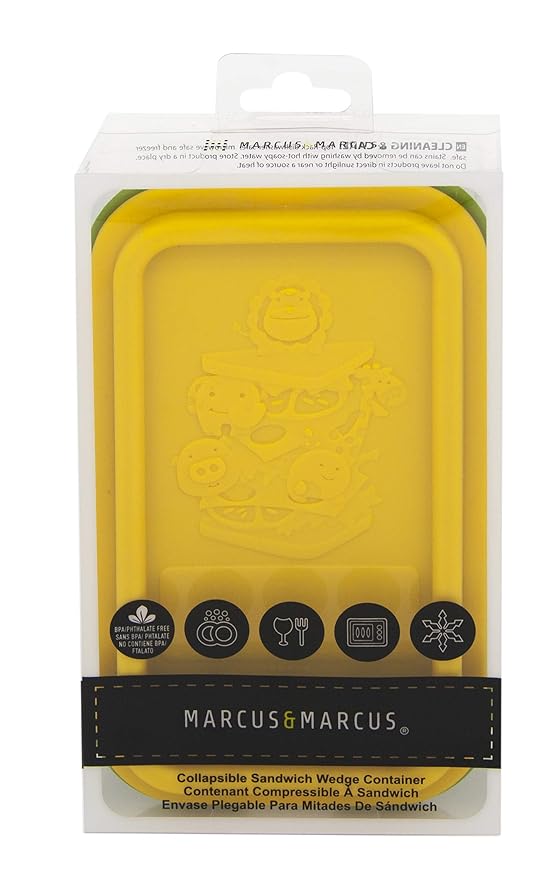 Collapsible Silicone Sandwich Container with Lid, Wedge Shape, Yellow, by Marcus & Marcus