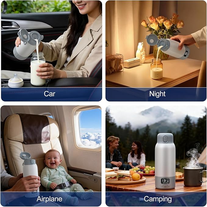 Portable Bottle Warmer for Travel, 45W Quick Charge, 100W Fast Heating Baby Bottle Warmer with 17oz Large Capacity Portable Milk Warmer, 10400mAh for On-the-Go Use with Formula, Breast Milk, Water