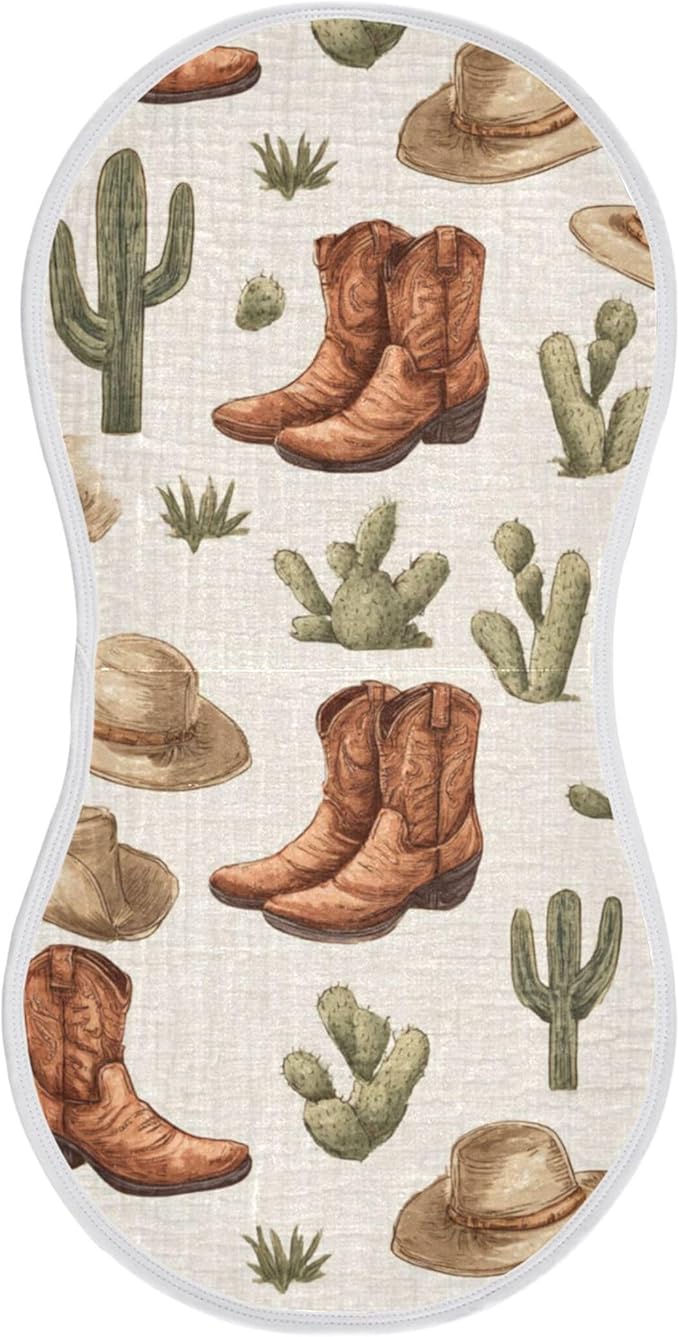 Western Cowboy Boot Retro Burp Cloths Baby Boys Girls Absorbent Soft Cotton Burping Cloths Rags, 1 Pack