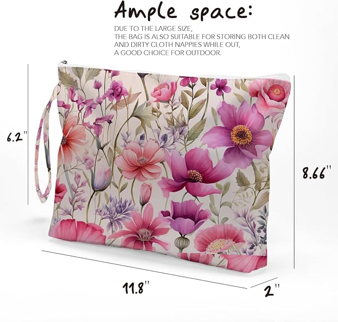 Fokongna Floral Print Wet Bag, Small Portable Waterproof Multi-Functional Organizer for Women, Pink Purple Floral Mix, Ideal for Daily, Beach & Travel