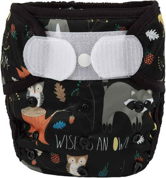 Baby Cloth Diaper Cover Nappy Hook and Loop Double Gusset for Boys (Racoon Owls)