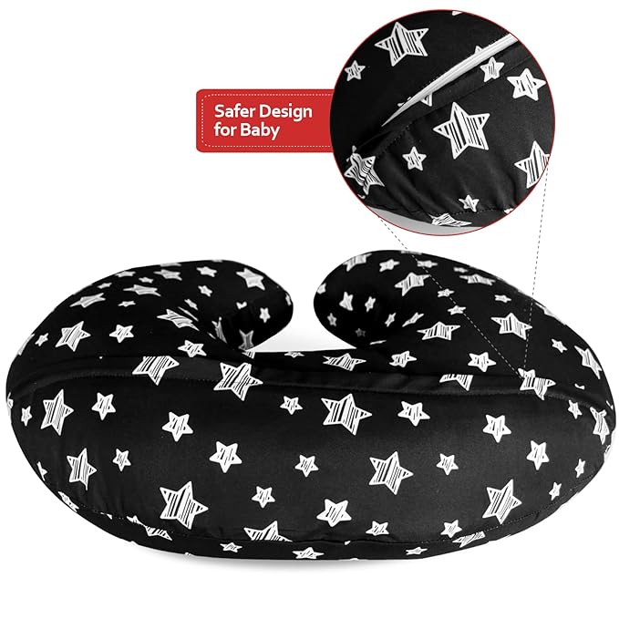 Nursing Pillow Cover for Baby Snug Fits Boppy Nursing Pillows, Super Soft, for Breastfeeding Moms, Black Star