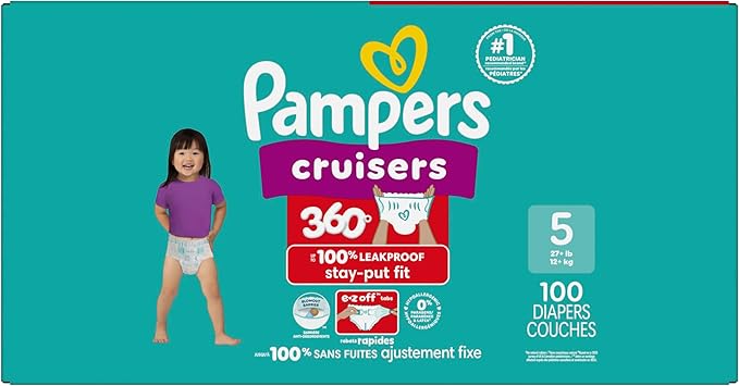 Pampers Diapers - Cruisers 360 - Size 5, 100 Count, Babyproof up to 100% Leakproof Pull-On Diaper