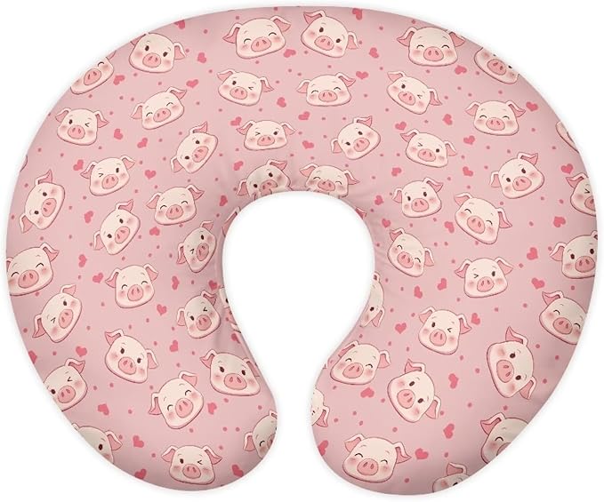 Pink Pig Nursing Pillow Cover for Newborn Boys Girls Soft Nursing Pillow Case Skin-Friendly U-Shaped Hidden Zipper Design
