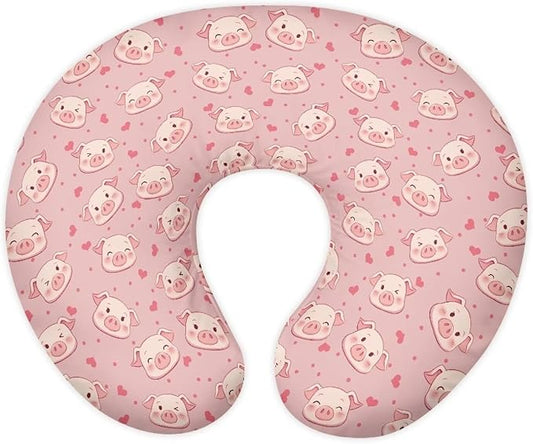 Pink Pig Nursing Pillow Cover for Newborn Boys Girls Soft Nursing Pillow Case Skin-Friendly U-Shaped Hidden Zipper Design