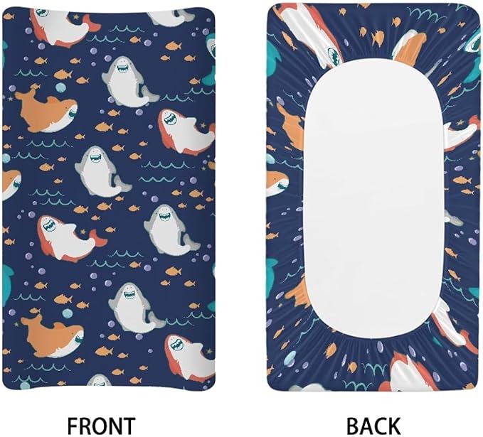 Changing Pad Covers for Boys Girls, Cartoon Shark Diaper Changing Table Pad Cover Soft Breathable Changing Mat Cover for 32''x16" Cute Birthday Gifts for Baby