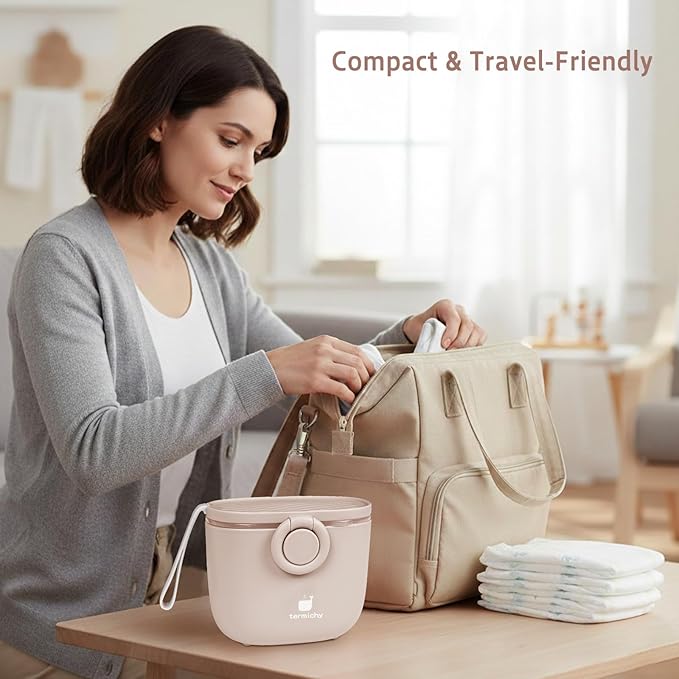 Termichy Baby Formula Dispenser, Portable Milk Powder Dispenser Container with Carry Handle and Scoop for Travel Outdoor Activities with Baby Infant, 8.8OZ, 0.55LB, 250g,500ml (Full Lightpink)