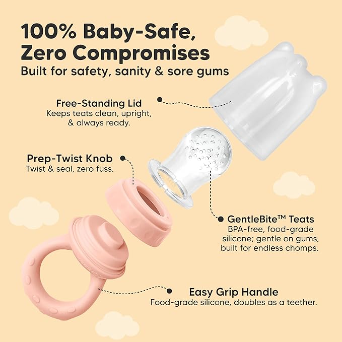 KeaBabies Baby Fruit Feeder 2pk - Silicone Baby Food Feeder for Babies 6-12 Months, Breast Milk Popsicle Teether, Weaning, Pacifier, Freeze Frozen Solid Food, Infant Feeding Essential (Mellow)