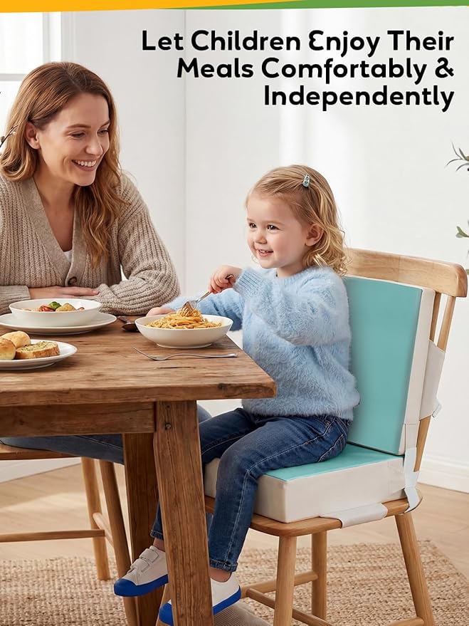 Toddler Booster Seat for Dining Table, Booster Seat for Kitchen Chair, Dining Seat with Adjustable Straps, Portable Travel Increasing Cushion for Chair (Green