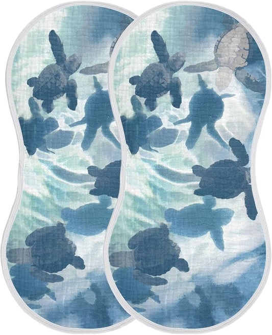 Sea Turtle Olive Ridley Turtles Muslin Burp Cloths for Baby 2 Pack 100% Cotton Baby Washcloths Bibs for Boy Girl