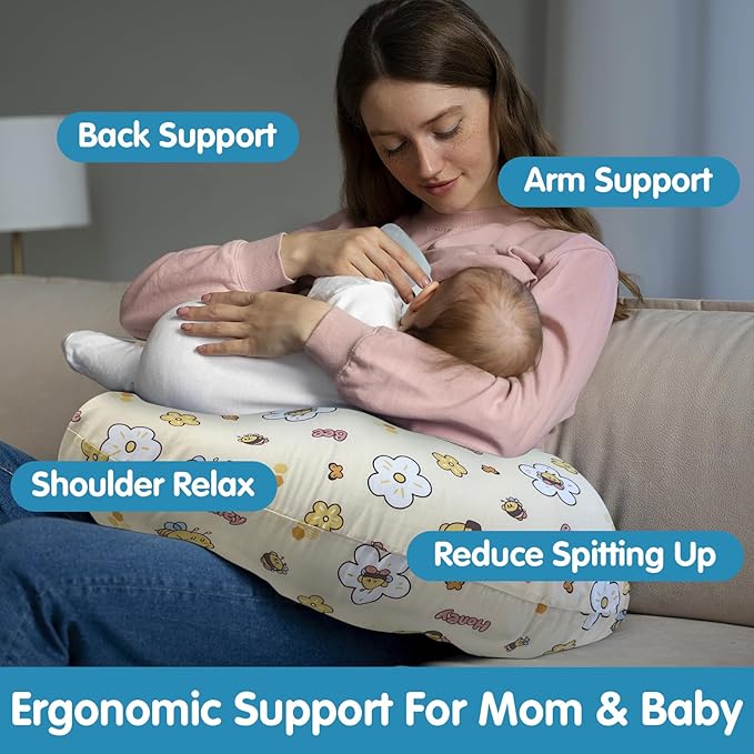 x-vesolje Nursing Pillow, Breastfeeding Pillow with Removable Cover, Ergonomic Breast Feeding Pillow, Baby Feeding Support Pillow for Mom Easier Breastfeeding- Original Size/Honey Bee