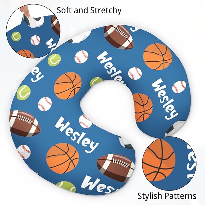 Baby Nursing Pillow Cover - Personalized Name Blue Balls Breastfeeding U-Shaped for Bottle Feeding, Ultra Soft Comfortable Breastfeeding Pillow Cover for Infant Baby Boys and Girls
