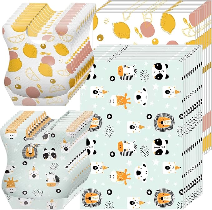 40 pcs Disposable Bibs and Placemats for Baby, Leak Proof Travel Feeding Bibs and Place Mats for Infants Toddlers for Traveling and Outdoor Use