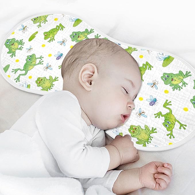 Cartoon Frog Lily Lotus Leaf Muslin Burp Cloths for Baby 1 Pack 100% Cotton Baby Washcloths Bibs for Boy Girl