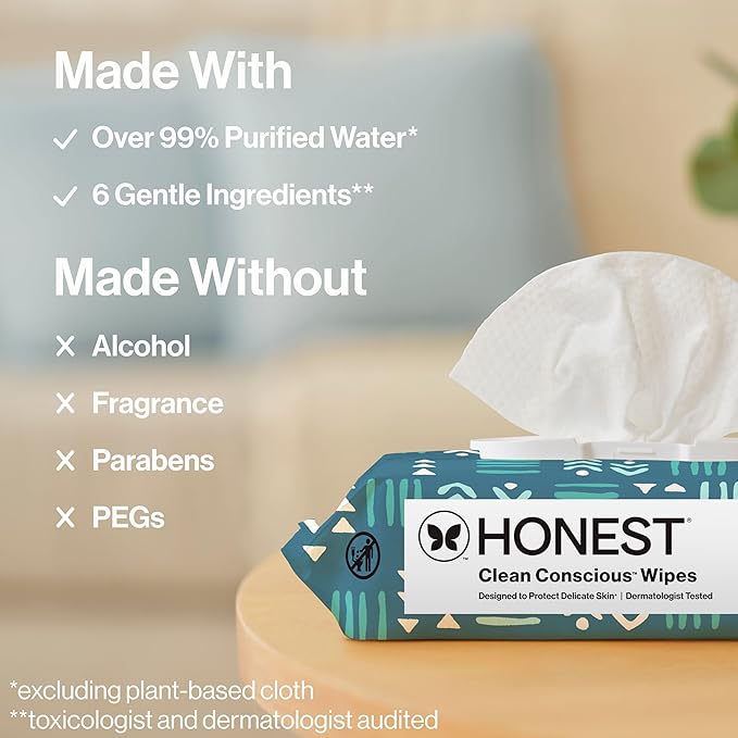 The Honest Company Hypoallergenic Multi-Use Baby Wipes for Sensitive Baby Skin, Balance Blues, 288 Count (Pack of 3)
