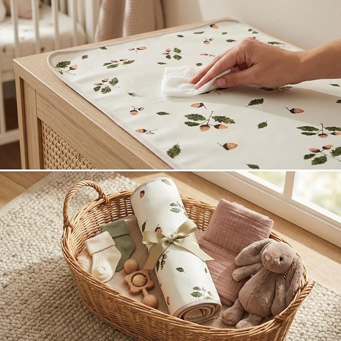 Baby Diaper Changing Pad, 19.7"x25.6" Waterproof Changing Pad Liners with 100% Muslin Cotton Front Top and Leather Back, Soft and Absorbent Portable Changing Mat for Travel, Changing Station