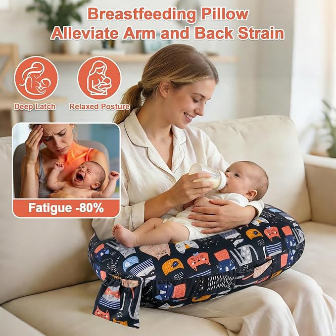 x-vesolje Plus Size Nursing Pillow Wider Support, Breastfeeding Pillow with Adjustable Strap Fit All Body Type, Ergonomic Breast Feeding Pillow, Baby Feeding Pillow for Mom- Max Size/Kitty