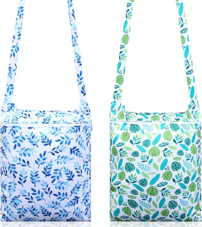 Shinylin 2 Pcs Crossbody Wet Dry Bags for Swimsuit, Waterproof Travel Wet Bags with Zipper and Strap Reusable Baby Cloth Diaper Tote Bag for Bathing Beach Pool Daycare Gym Yoga Dirty Clothes