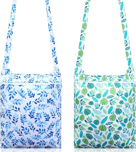 Shinylin 2 Pcs Crossbody Wet Dry Bags for Swimsuit, Waterproof Travel Wet Bags with Zipper and Strap Reusable Baby Cloth Diaper Tote Bag for Bathing Beach Pool Daycare Gym Yoga Dirty Clothes