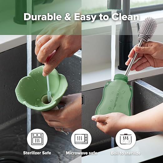 haakaa Fill & Go Yummy Pouch ＆ Flower Funnel Combo - Pea Green Pouch (2pcs) + Spring Green Funnel