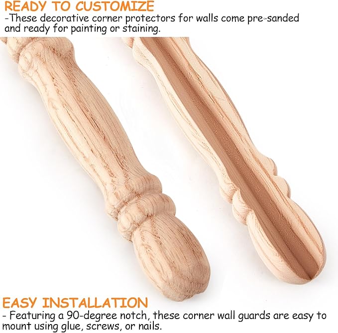 DoubleFill 1 Pack Red Oak Corner Guards for Wall Decorative Wall Corner Protector 39-1/2'' x 1'' Solid Wood Edges Protect Trim for Pets Renovation, Easy Installation