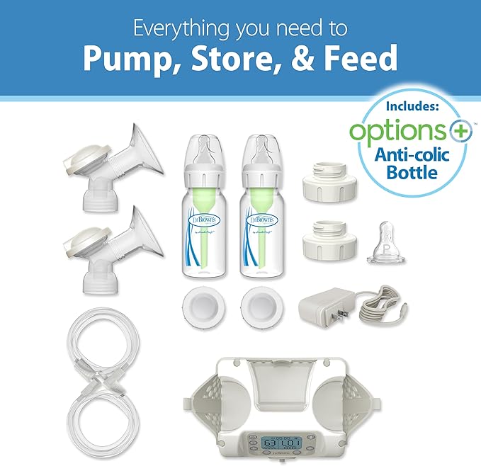 Dr. Brown's Customflow Hospital Strength Double Electric Breast Pump with Adjustable Settings, Includes Breast Milk Collection Bottles, Flanges & Other Pumping Essentials