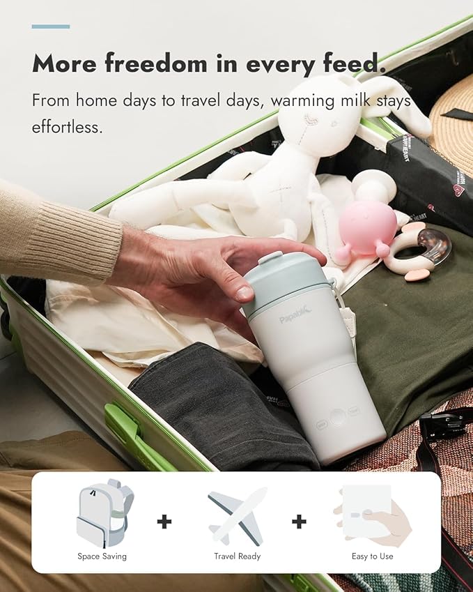 Papablic Portable Bottle Warmer, 85W Fast Baby Bottle Warmer for Travel & Home, Heats Breastmilk & Formula & Water, 4 Temperature Settings, Wide Mouth, Fits Car Cup Holder, RechaSeasalt Blue