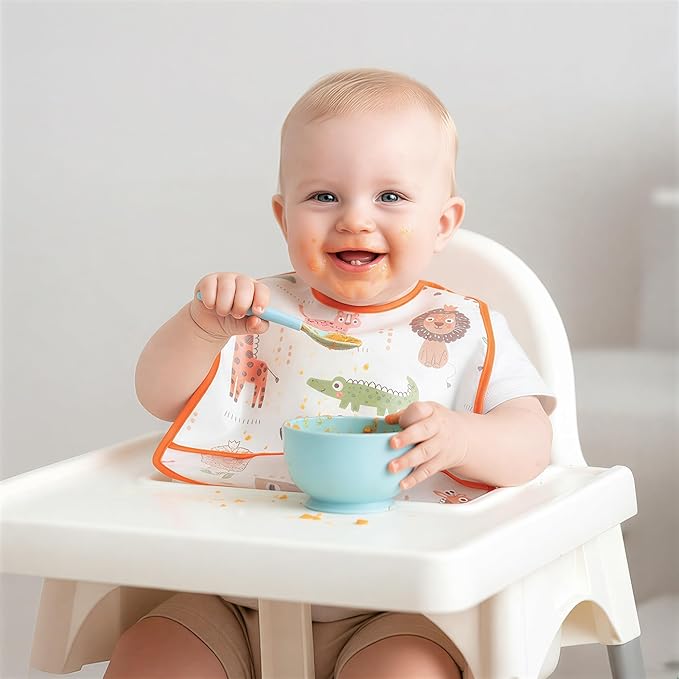 R HORSE 5Pcs Baby Bibs Set Toddler Bibs with Crumb Catcher Pocket & Snap Button Waterproof Baby Feeding Bibs for 6-24 Months