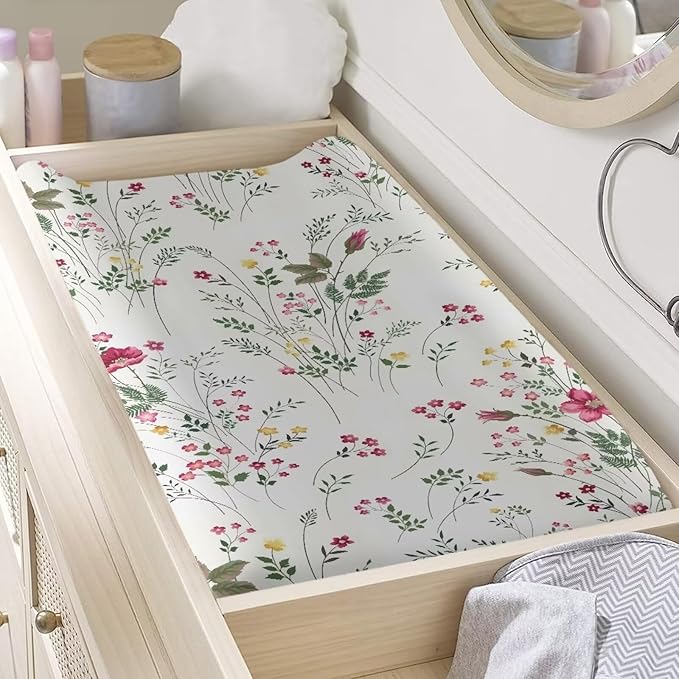 Floral Changing Pad Cover Waterproof Stain Resistant Universal Tray Table Mat Cozy Table Sheets Stretchy Breathable Nursery Pad Change Cover