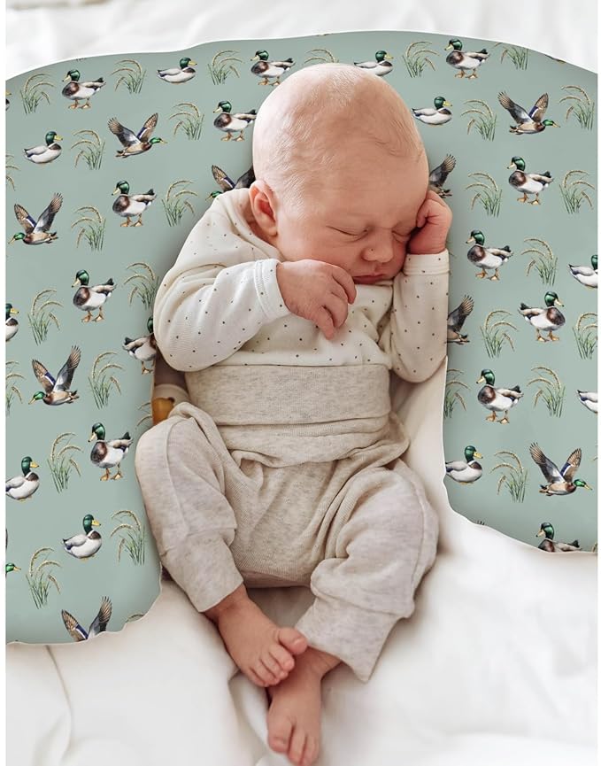 Green Mallard Ducks Baby Nursing Pillow Covers for Boy Girl Duck Hunting Season Nursery Feeding Pillowcase for Breastfeeding Pillows Lake Wild Ducks Hunter Soft Stretchy Slipcovers for Newborn Infant