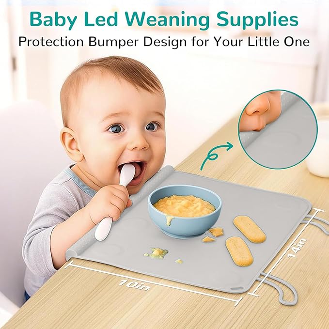 Silicone Placemat for Baby Eating: Dishwasher Safe & Non-Slip for Dining Table - Table Mat for Baby 8-18 Months