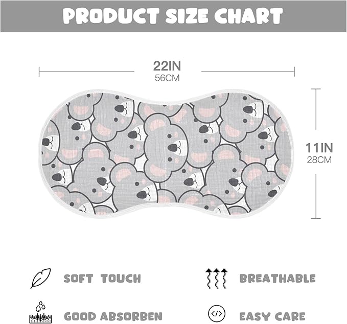 Cute Cartoon Koala Pattern Muslin Burp Cloths for Baby 2 Pack 100% Cotton Baby Washcloths Bibs for Boy Girl