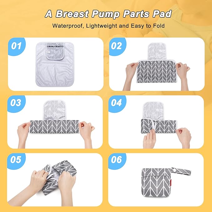 Damero Breast Pump Parts Bag, Wet Dry Breast Pump Parts Bag, Pumping Bag with Waterproof Mat and Mesh Bag, Gray Arrow