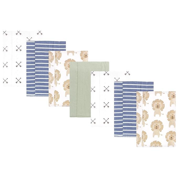 Hudson Baby Unisex Baby Cotton Flannel Burp Cloths 7-Pack, Modern Lion, One Size