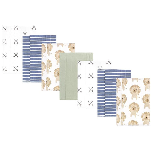 Hudson Baby Unisex Baby Cotton Flannel Burp Cloths 7-Pack, Modern Lion, One Size