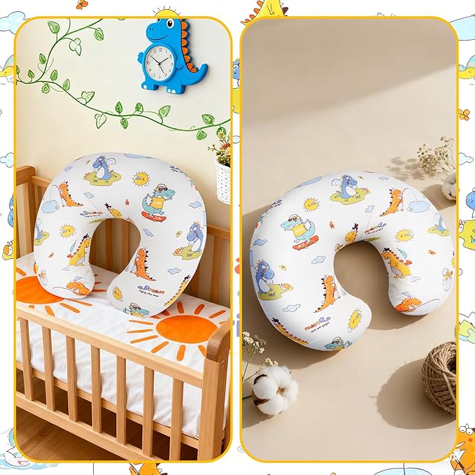 Nursing Pillow Cover, Compatible with Boppy Nursing Pillow Original Size, Breastfeeding Pillow Slipcover for Baby Boys & Girls, Organic Cotton, Machine Washable & Breathable (Dinosaurs)