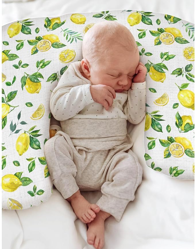 Watercolor Lemons Baby Nursing Pillow Covers for Boy Girl Retro Yellow Lemon Green Leaves Nursery Slipcovers for Breastfeeding Pillows Tropical Summer Fruits Soft Stretchy Covers for Newborn Infant