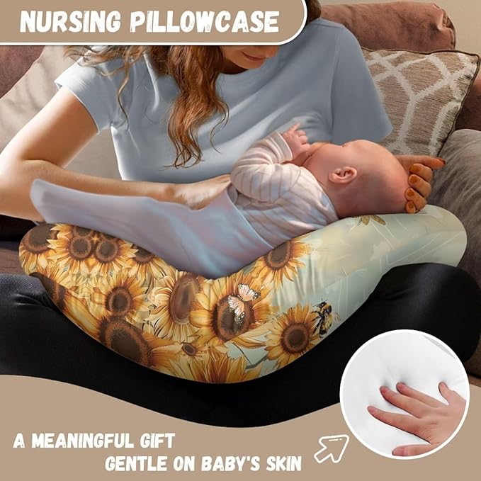 Cartoon Cow Sunflower Girls Boys Nursing Pillow Cover Breastfeeding Pillow Cover 3D Print Cute and Safety Baby Mom Essentials, 1 Pack