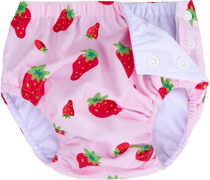 2 Pack Baby Newborn Reusable Swim Diapers Washable Toddler Unisex Swim Diaper Infant Swimming Diapers Pink Strawberry& Flamingo, 2-3T