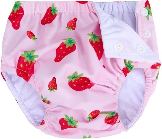 Baby Newborn Reusable Swim Diapers Infant Unisex Washable Swim Diaper Toddler Swimming Diapers Pink Strawberry, 2-3T