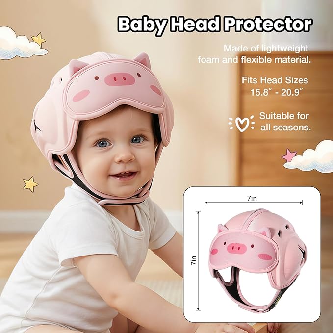 Mambobaby Baby Head Protector Helmet for Crawling and Walking, Breathable Soft Helmet, Ultra-Lightweight & Adjustable, Prevents Bumps Safety Helmet for Infants Toddlers 6-24 Months (Pink Piggy)